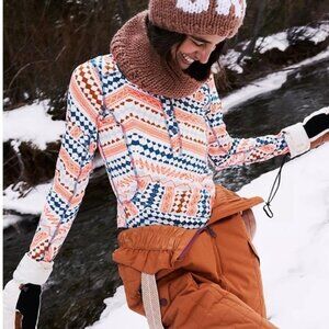 FREE PEOPLE MOVEMENT XS Fireside Printed Base Layer Top‎ Colorful Gorpcore NWOT